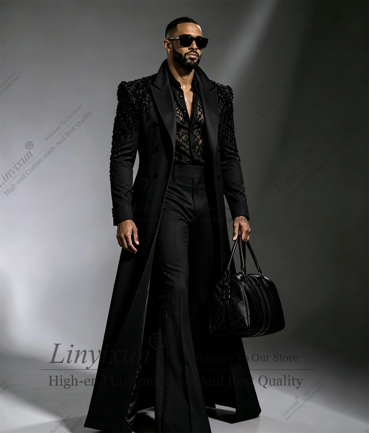 Super Fashionable Wedding Tuxedos 2 Piece Set Plus Size Men Suit Fashion Long Coat Jacket Pants Groom Evening Blazers Customized