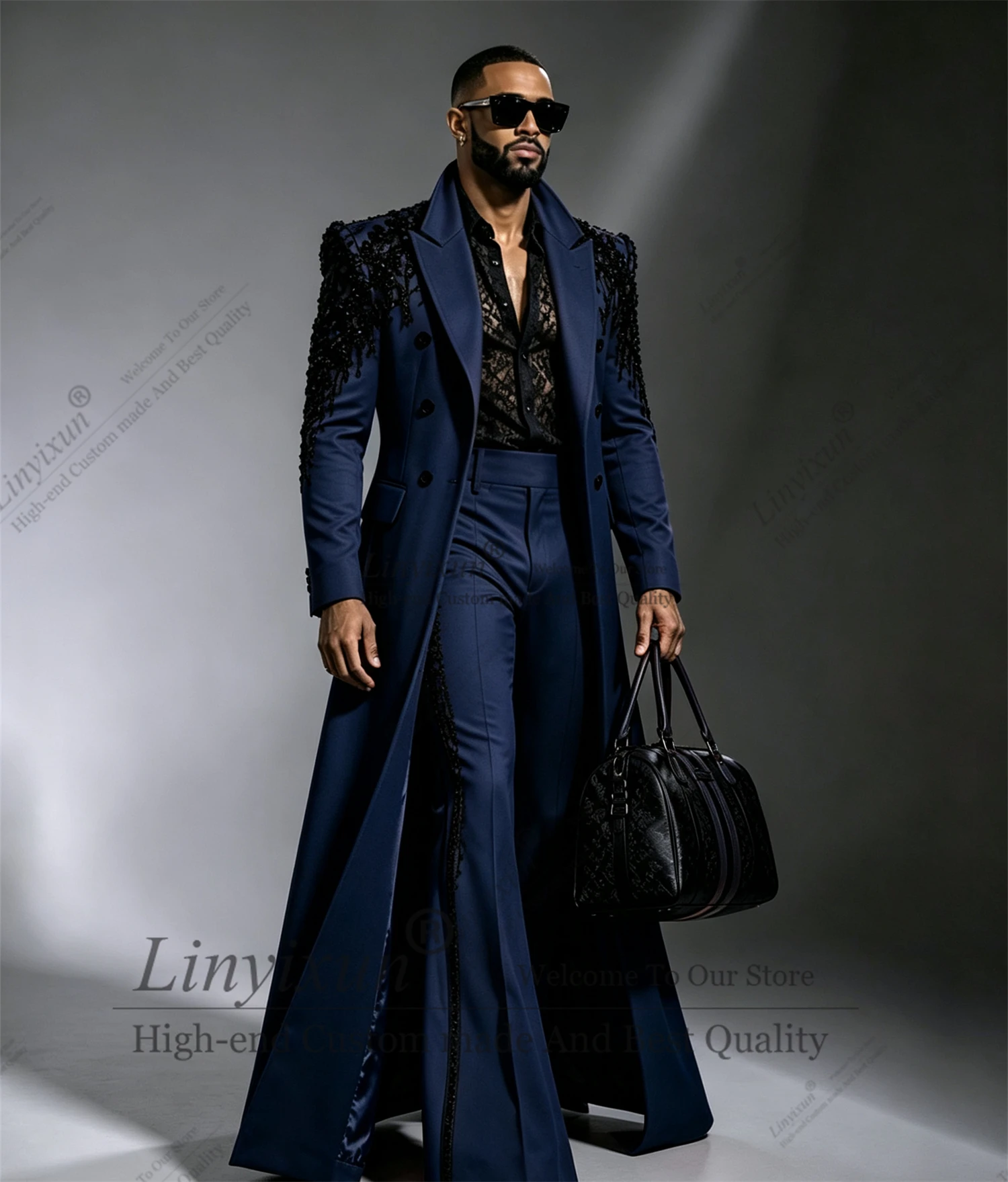 Super Fashionable Wedding Tuxedos 2 Piece Set Plus Size Men Suit Fashion Long Coat Jacket Pants Groom Evening Blazers Customized