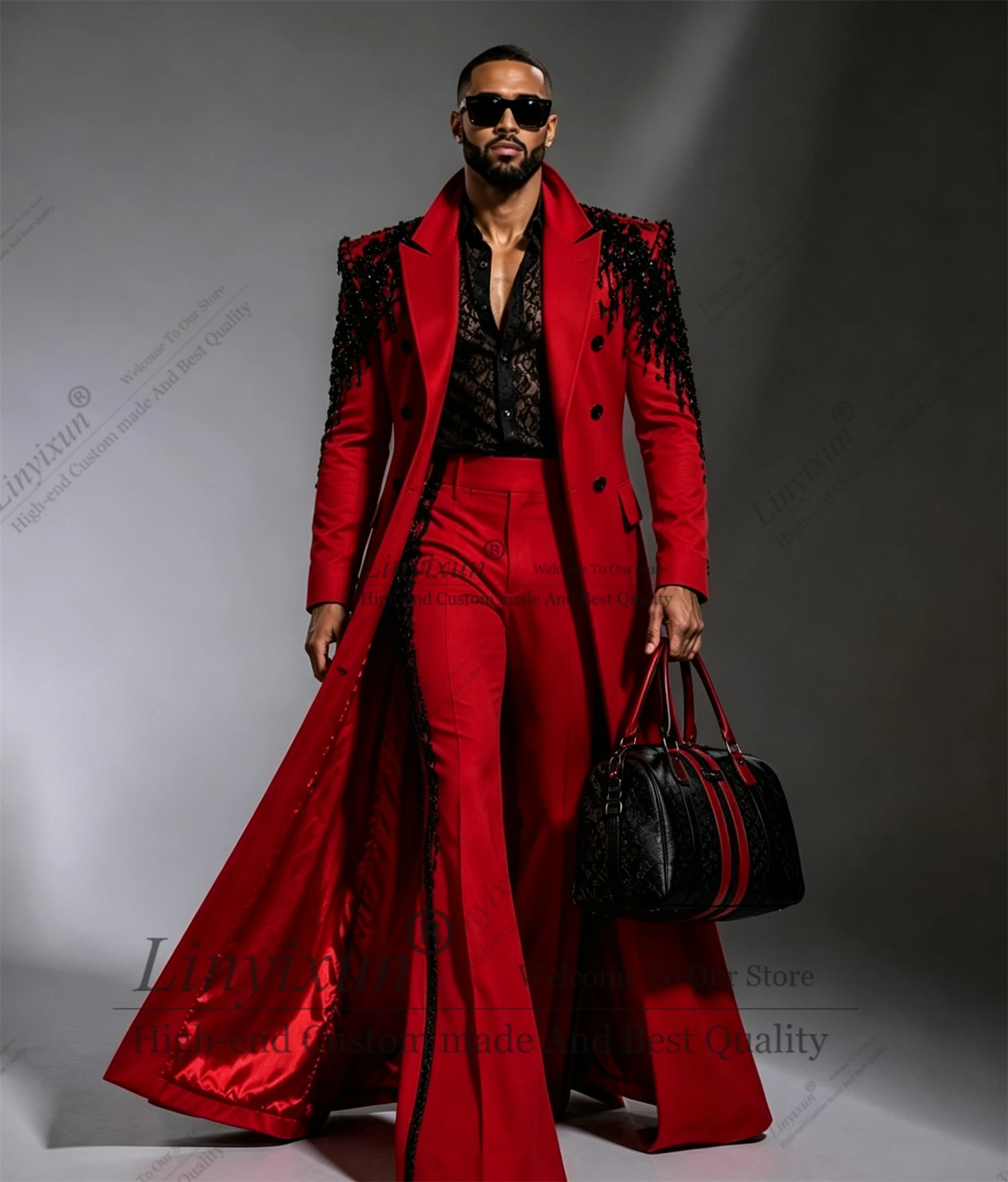 Super Fashionable Wedding Tuxedos 2 Piece Set Plus Size Men Suit Fashion Long Coat Jacket Pants Groom Evening Blazers Customized