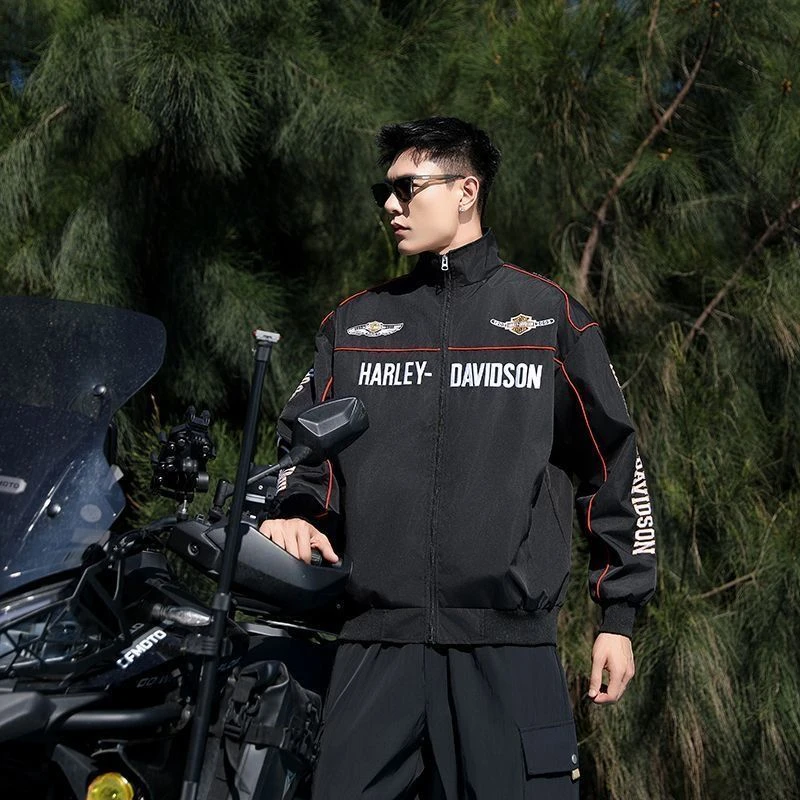 Harley Davidson Man Racing Jacket Autumn Winter Embroidery Thick Coat Outdoor Keep Warm Lady Motorcycle Cycling Uniform Jacket