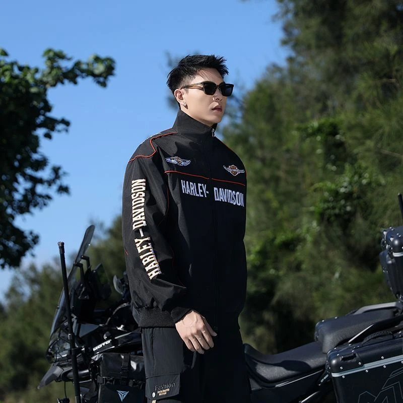 Harley Davidson Man Racing Jacket Autumn Winter Embroidery Thick Coat Outdoor Keep Warm Lady Motorcycle Cycling Uniform Jacket