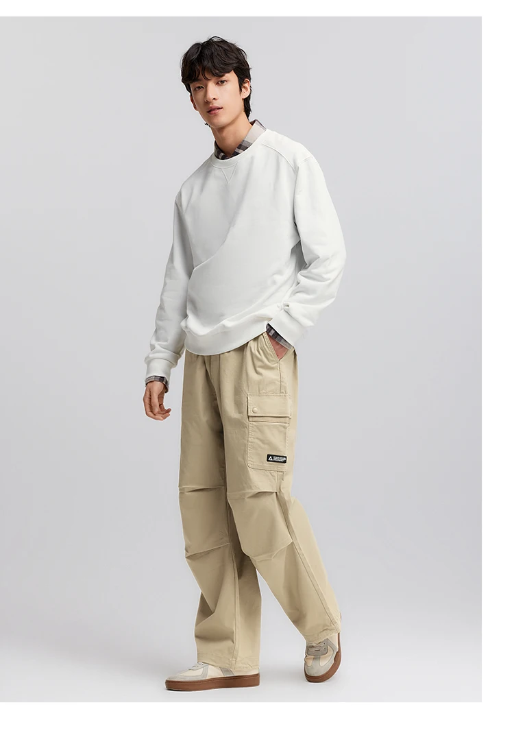 Semir Pullover Men Solid Color Simple Versatile 2025 New Spring Long Sleeve Top Casual Round Neck Top
