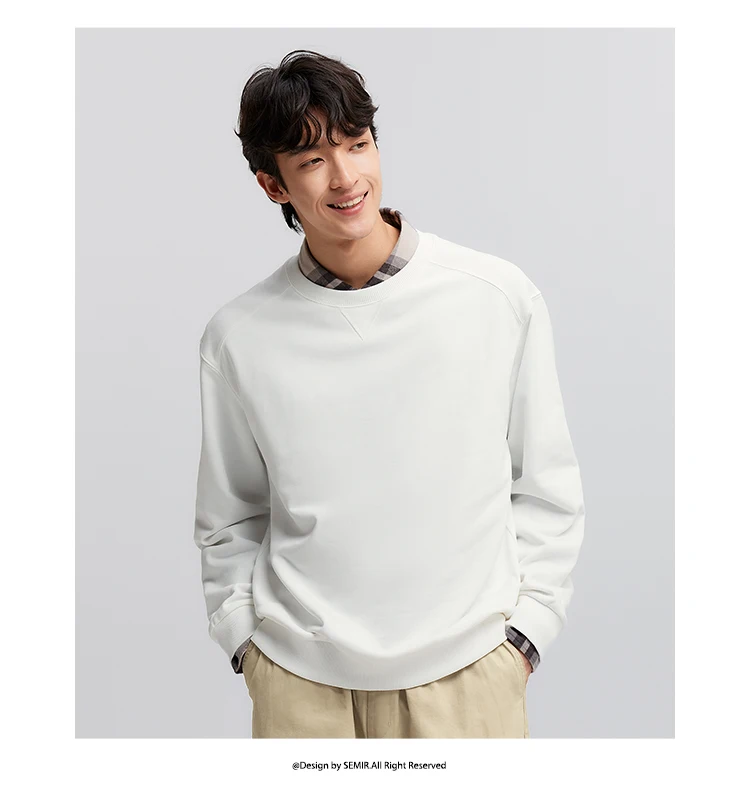 Semir Pullover Men Solid Color Simple Versatile 2025 New Spring Long Sleeve Top Casual Round Neck Top