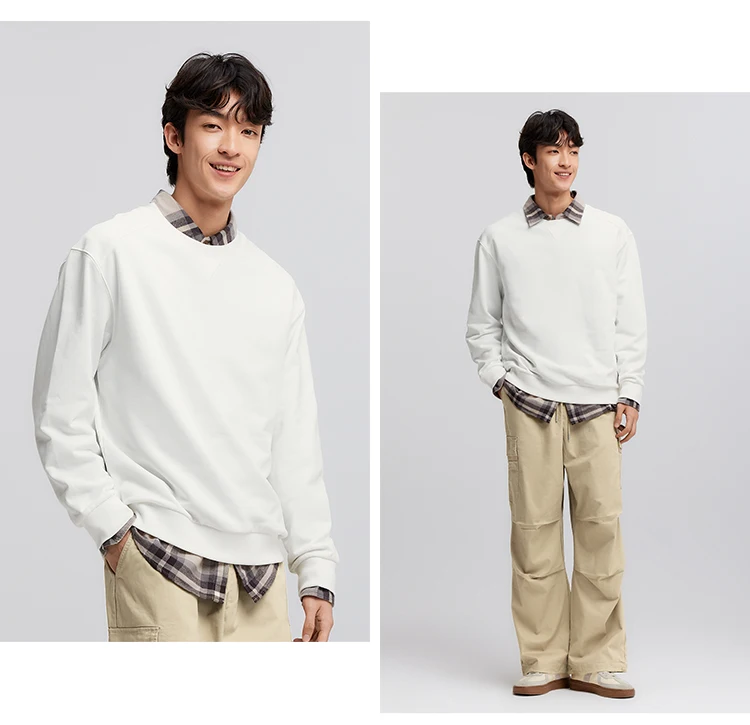 Semir Pullover Men Solid Color Simple Versatile 2025 New Spring Long Sleeve Top Casual Round Neck Top