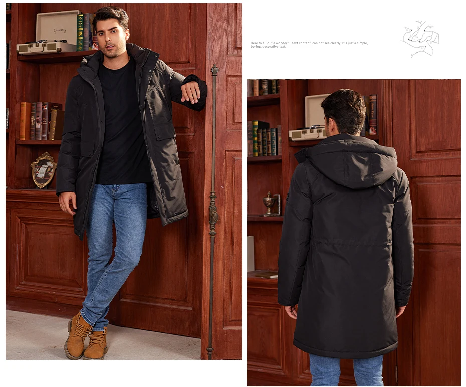 Icebear 2024 New Winter Men's Jacket Midi Big Hood Thermal Coat Fashion Men's Jacket MWD4292I