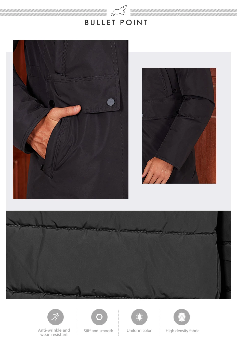 Icebear 2024 New Winter Men's Jacket Midi Big Hood Thermal Coat Fashion Men's Jacket MWD4292I