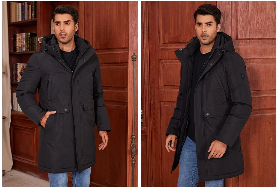 Icebear 2024 New Winter Men's Jacket Midi Big Hood Thermal Coat Fashion Men's Jacket MWD4292I
