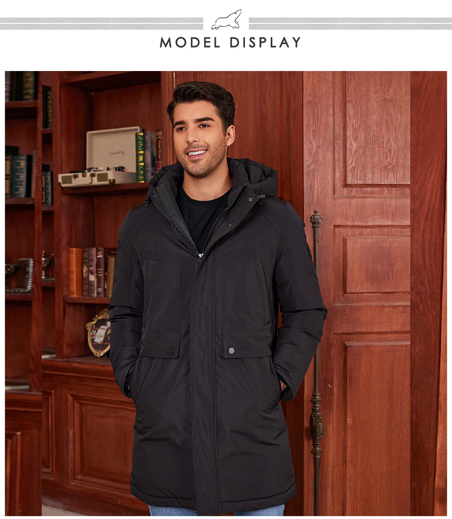 Icebear 2024 New Winter Men's Jacket Midi Big Hood Thermal Coat Fashion Men's Jacket MWD4292I