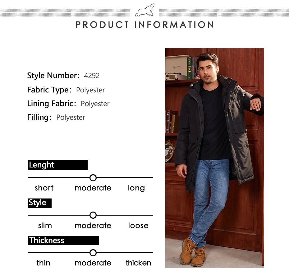 Icebear 2024 New Winter Men's Jacket Midi Big Hood Thermal Coat Fashion Men's Jacket MWD4292I
