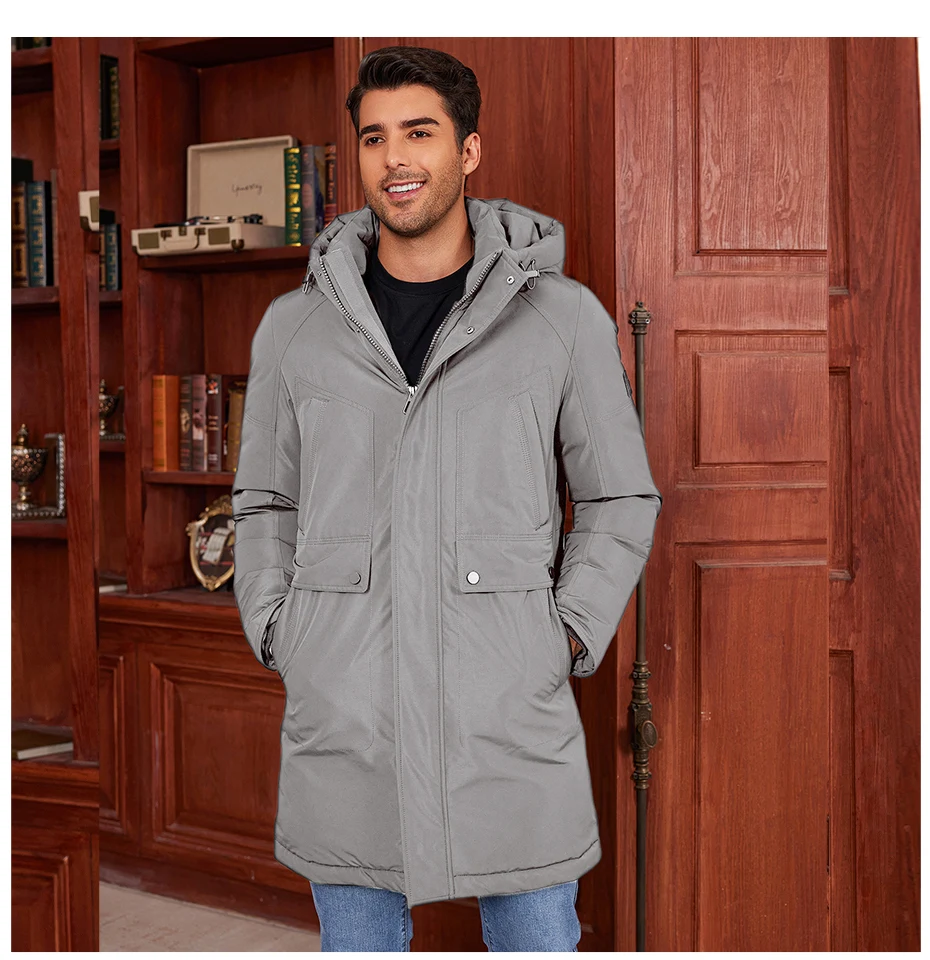 Icebear 2024 New Winter Men's Jacket Midi Big Hood Thermal Coat Fashion Men's Jacket MWD4292I
