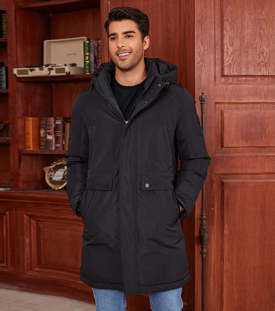 Icebear 2024 New Winter Men's Jacket Midi Big Hood Thermal Coat Fashion Men's Jacket MWD4292I