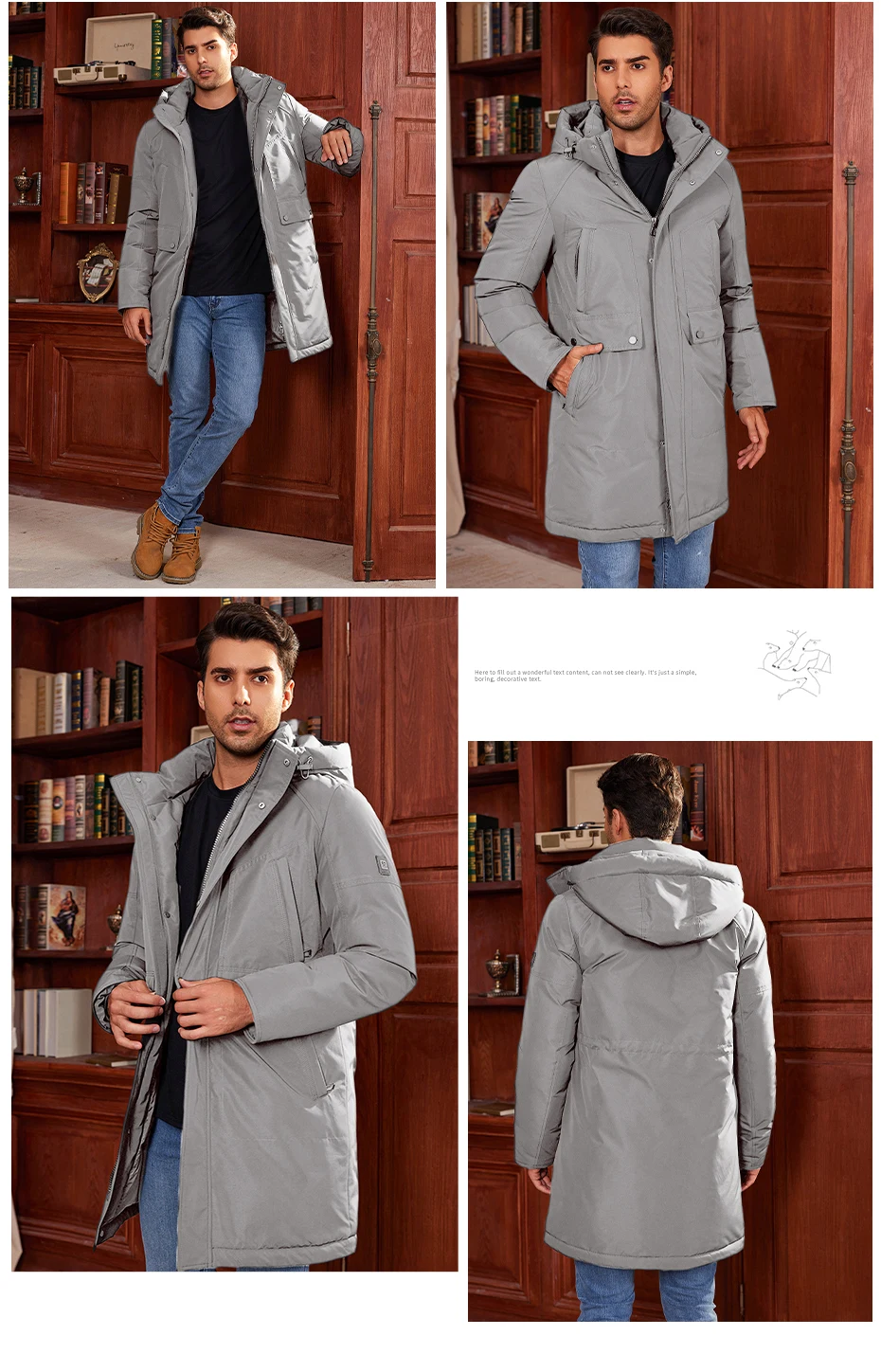 Icebear 2024 New Winter Men's Jacket Midi Big Hood Thermal Coat Fashion Men's Jacket MWD4292I