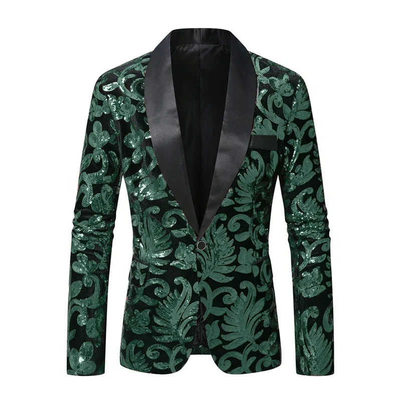 High-end Velvet Sequin Men's Wedding Prom Party Suits Singer Host Stage Performance Luxury Blazer and Pants