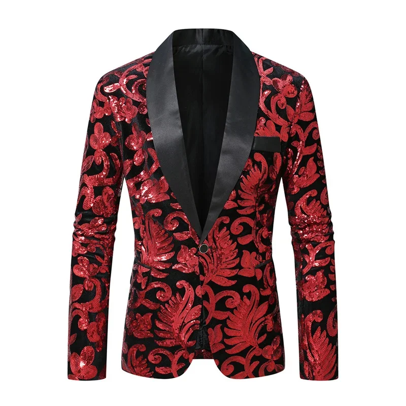 High-end Velvet Sequin Men's Wedding Prom Party Suits Singer Host Stage Performance Luxury Blazer and Pants