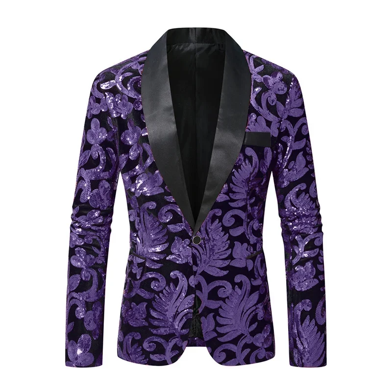High-end Velvet Sequin Men's Wedding Prom Party Suits Singer Host Stage Performance Luxury Blazer and Pants