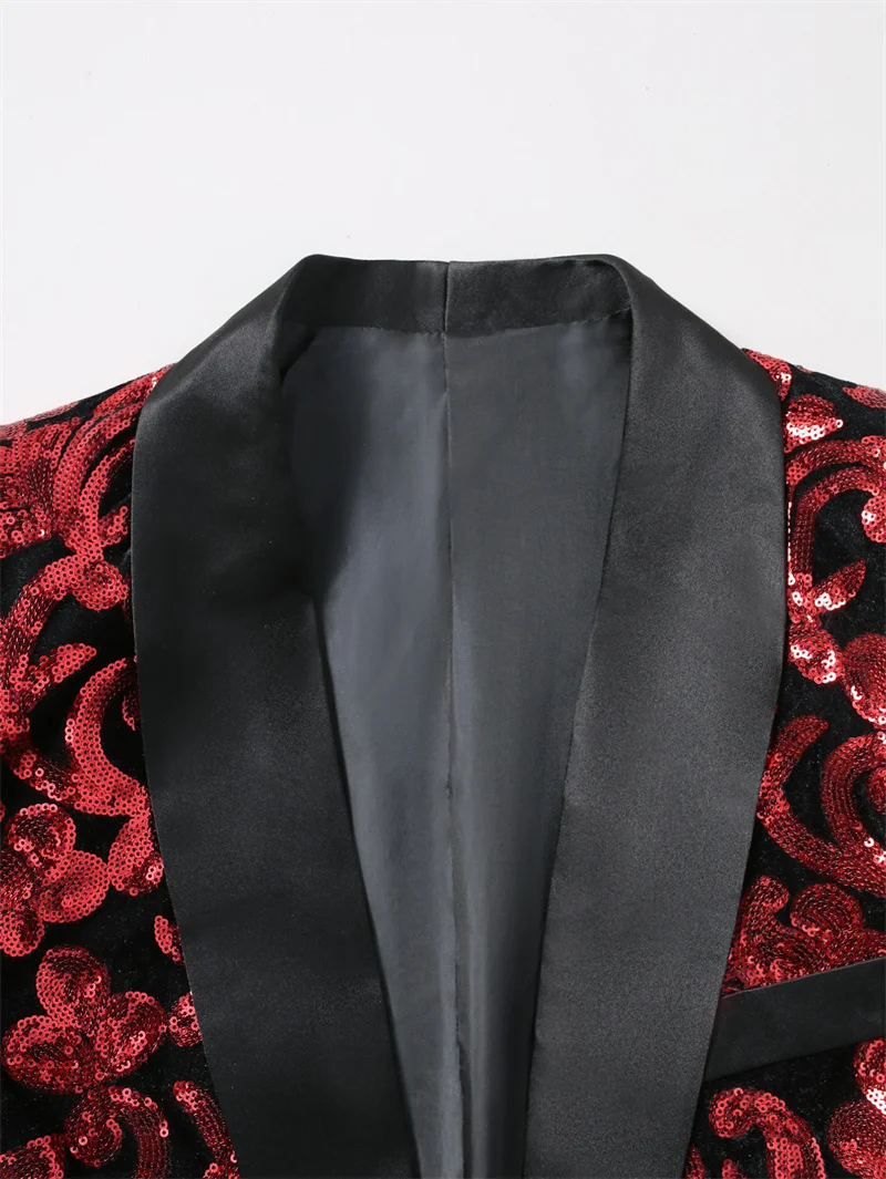 High-end Velvet Sequin Men's Wedding Prom Party Suits Singer Host Stage Performance Luxury Blazer and Pants