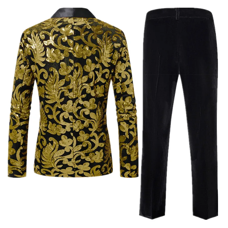High-end Velvet Sequin Men's Wedding Prom Party Suits Singer Host Stage Performance Luxury Blazer and Pants