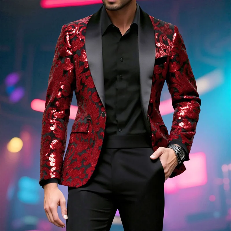 High-end Velvet Sequin Men's Wedding Prom Party Suits Singer Host Stage Performance Luxury Blazer and Pants