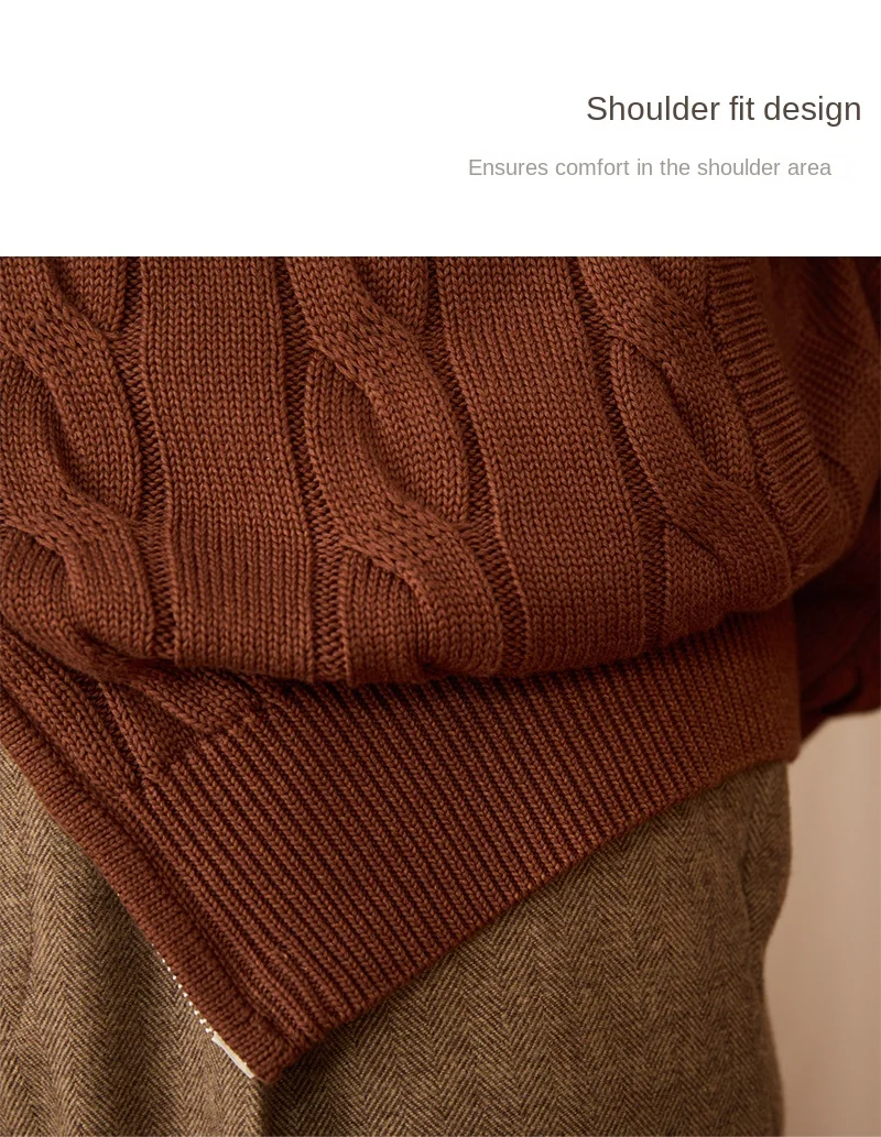 Pure Cotton Knitted British Thickened High Weight Twist Double Zipper Cardigan with Vertical Collar Sweater Jacket
