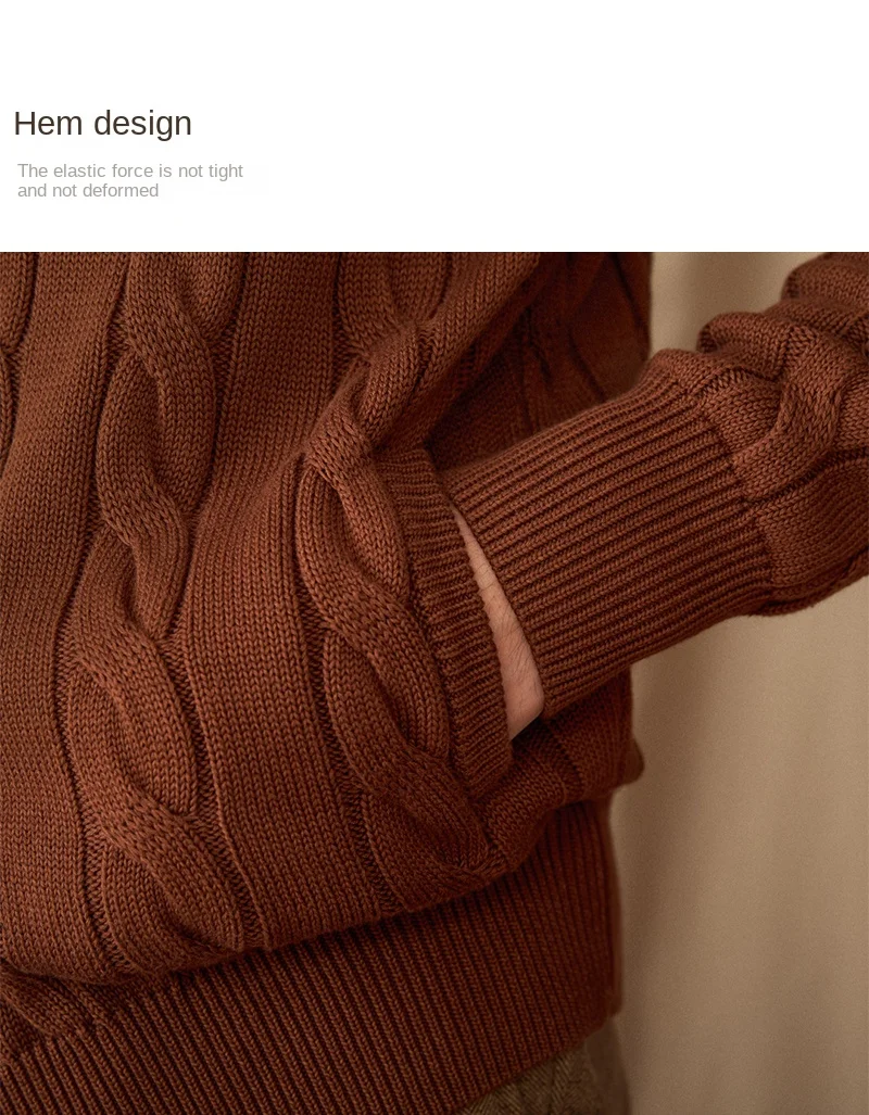 Pure Cotton Knitted British Thickened High Weight Twist Double Zipper Cardigan with Vertical Collar Sweater Jacket