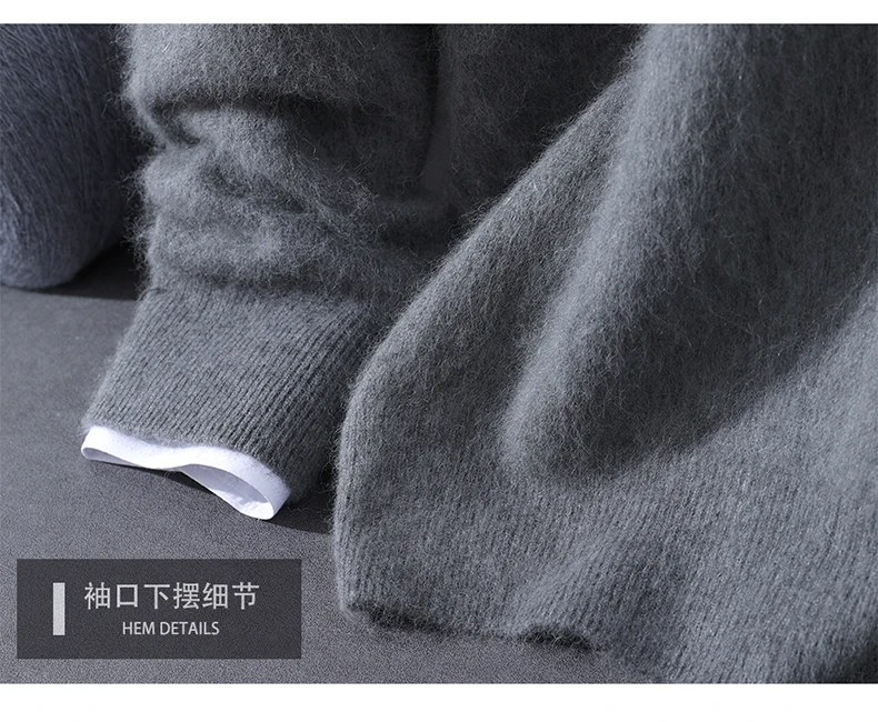 Autumn Winter New 100% Mink Cashmere Sweater Men's Solid Color Hooded Pullover Knitted Sweater Loose Casual Top For Outdoor Wear