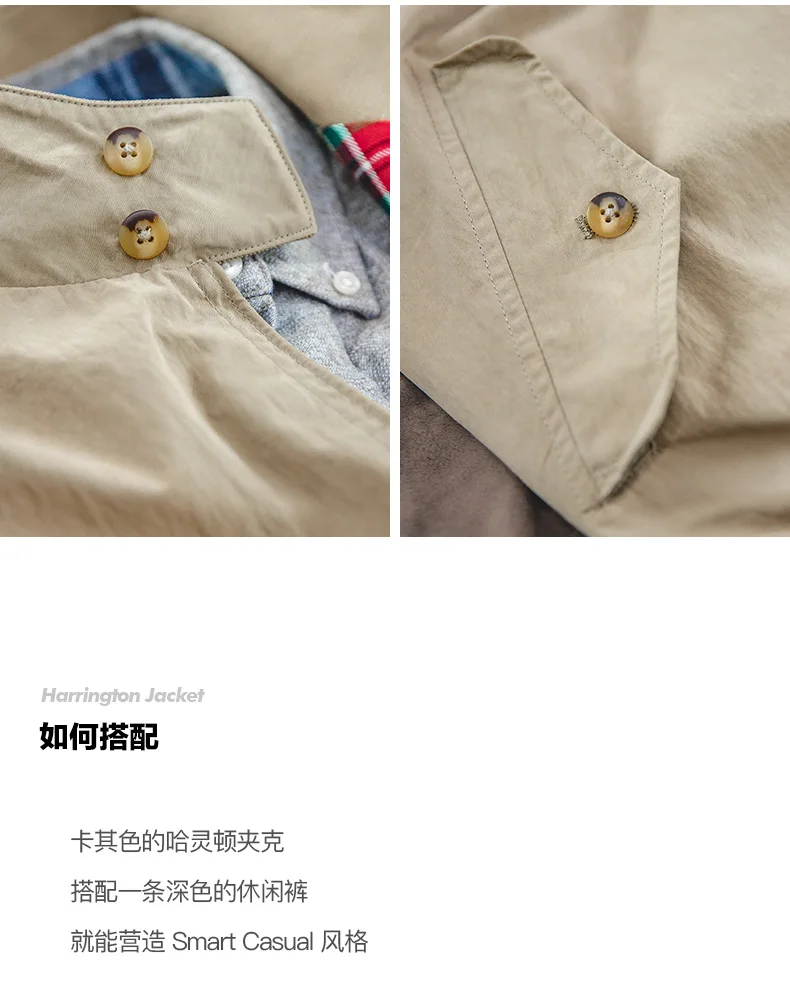 Maden Men's Vintage Khaki Jackets Retro Work Stand-collar Moto Jacket Casual Zippered Autumn and Winter Coat for Unisex Outwear