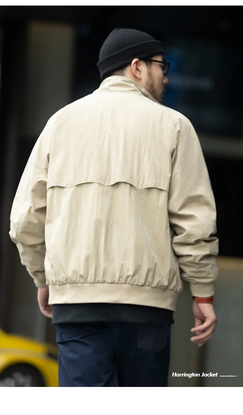 Maden Men's Vintage Khaki Jackets Retro Work Stand-collar Moto Jacket Casual Zippered Autumn and Winter Coat for Unisex Outwear