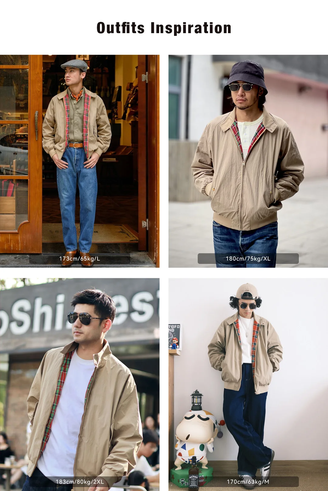 Maden Men's Vintage Khaki Jackets Retro Work Stand-collar Moto Jacket Casual Zippered Autumn and Winter Coat for Unisex Outwear