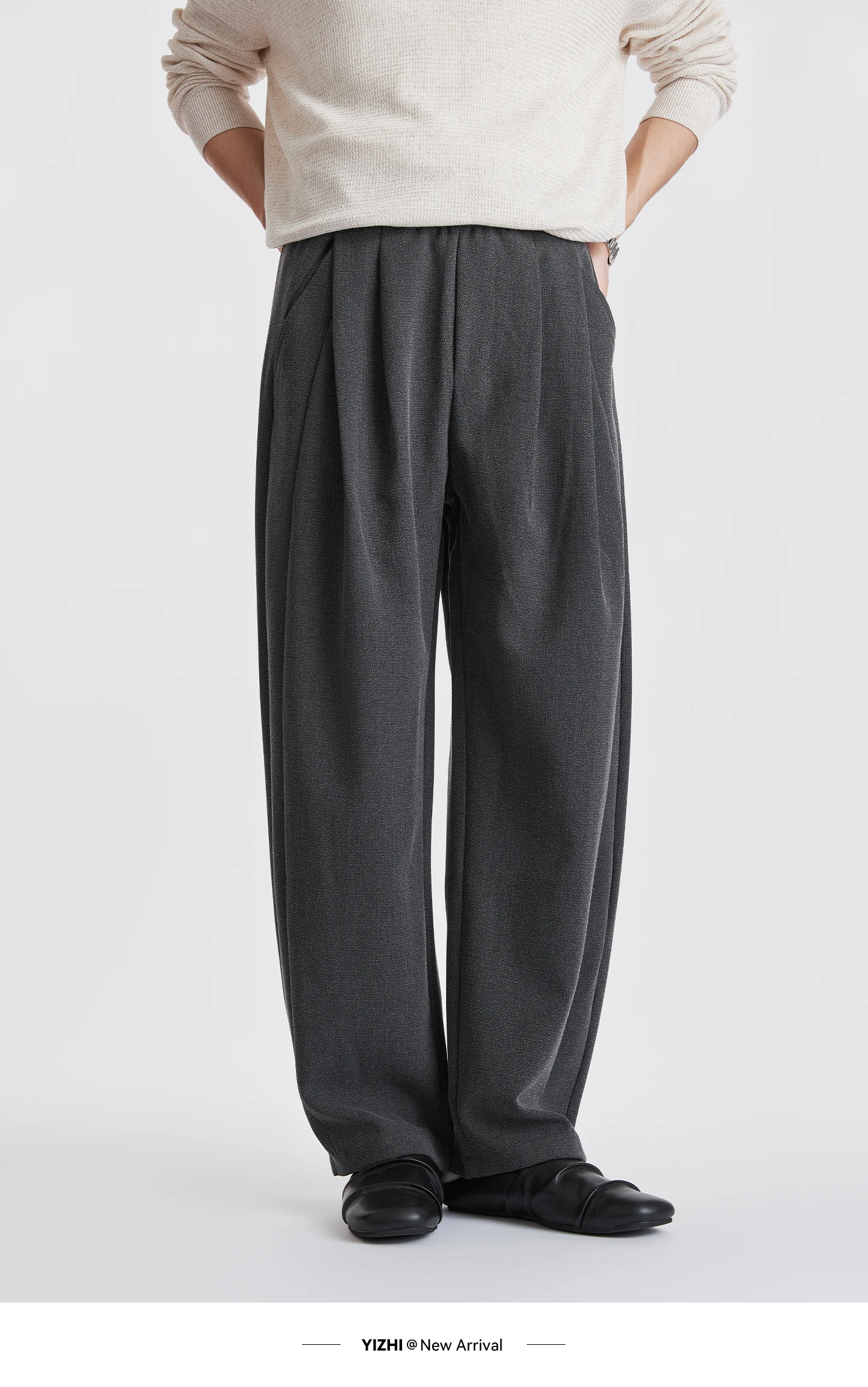 Men Lyocell Drawstring Pleated Wide Leg Casual Pants 2026 Autumn Mature Style Commuter Versatile Draped Straight Long Trousers