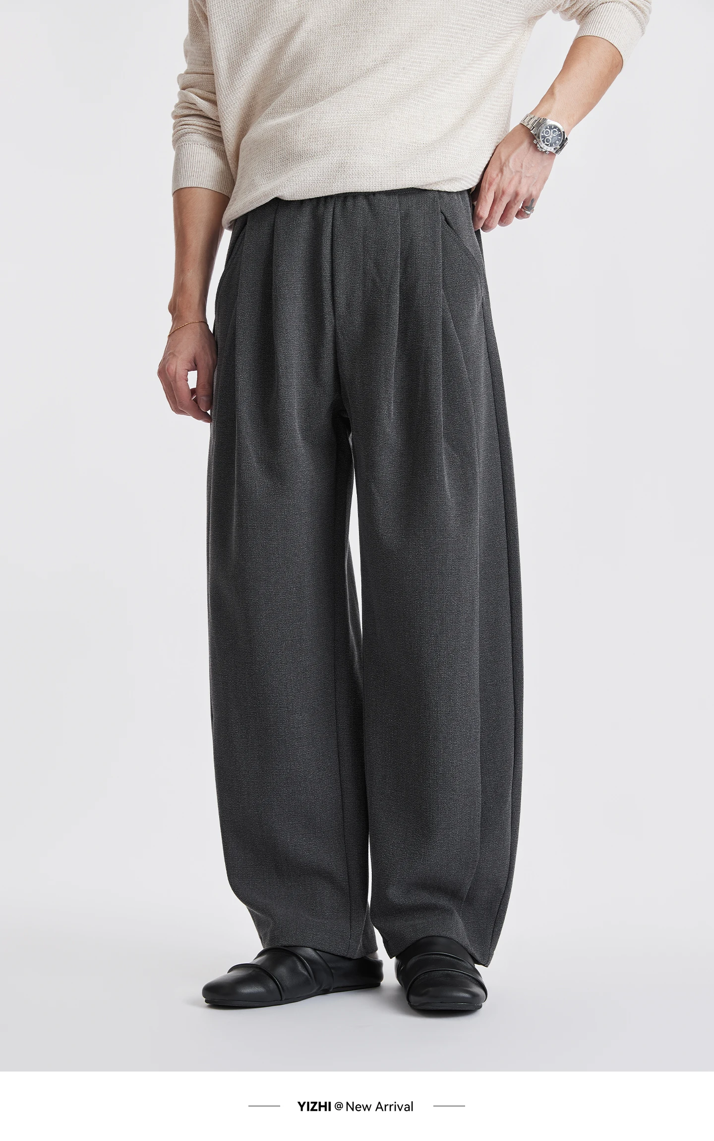 Men Lyocell Drawstring Pleated Wide Leg Casual Pants 2026 Autumn Mature Style Commuter Versatile Draped Straight Long Trousers