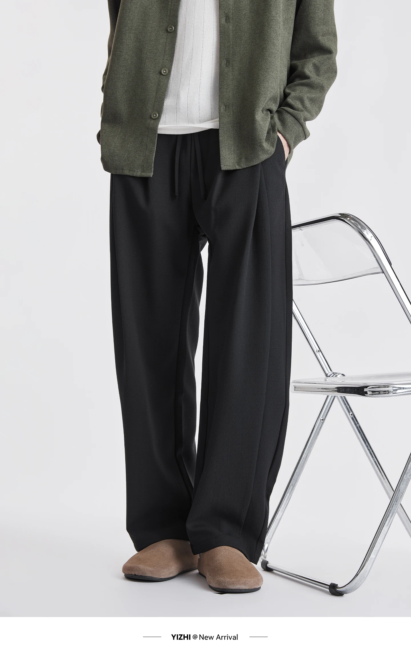 Men Lyocell Drawstring Pleated Wide Leg Casual Pants 2026 Autumn Mature Style Commuter Versatile Draped Straight Long Trousers