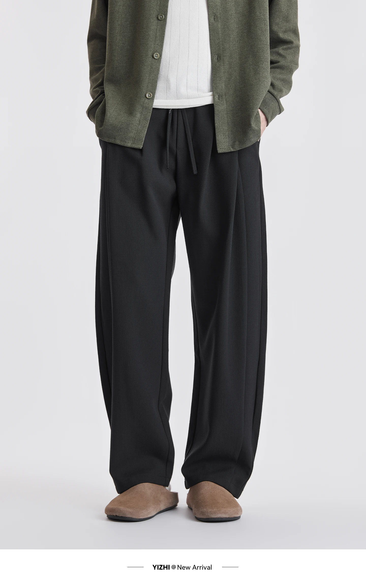 Men Lyocell Drawstring Pleated Wide Leg Casual Pants 2026 Autumn Mature Style Commuter Versatile Draped Straight Long Trousers