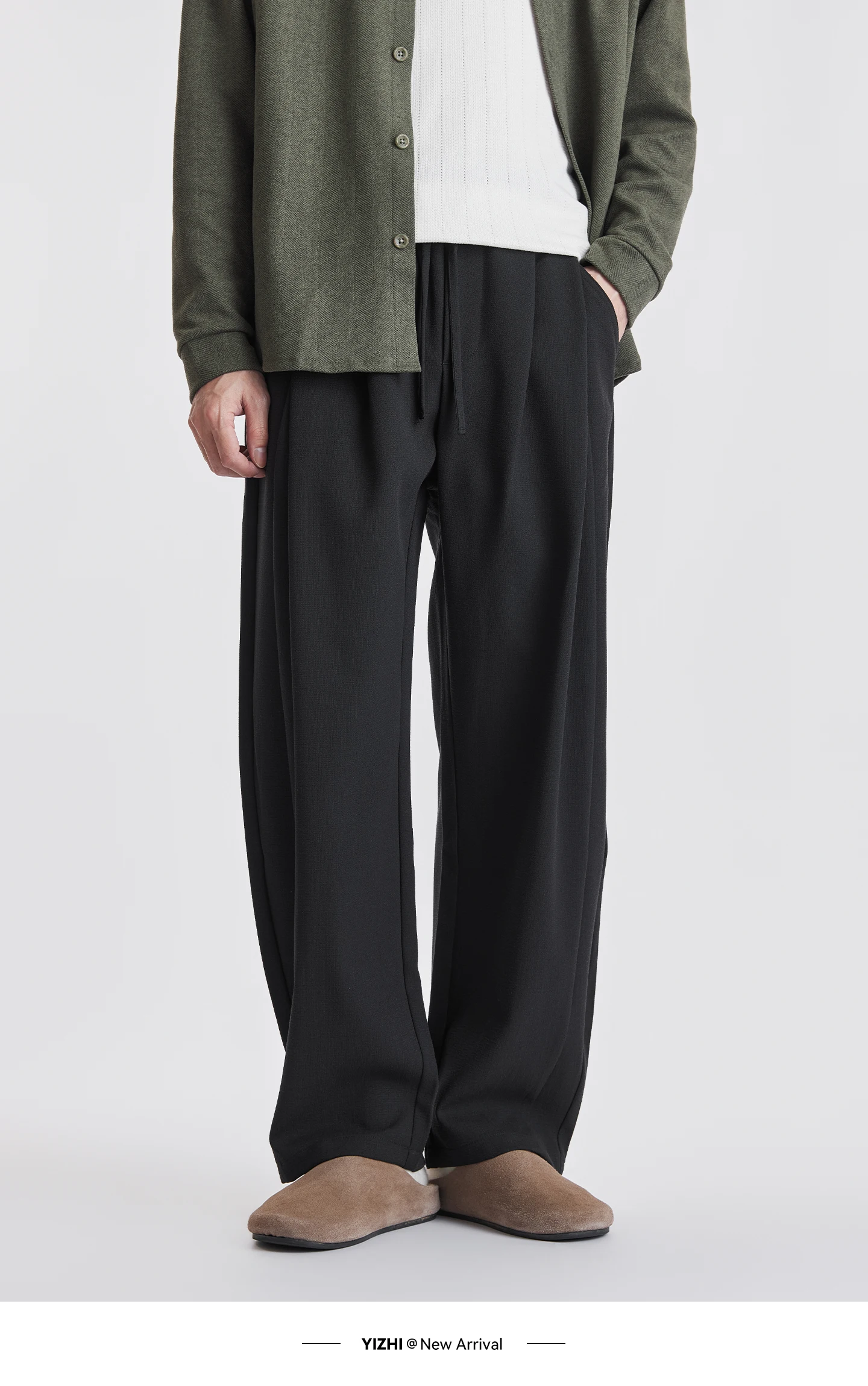 Men Lyocell Drawstring Pleated Wide Leg Casual Pants 2026 Autumn Mature Style Commuter Versatile Draped Straight Long Trousers