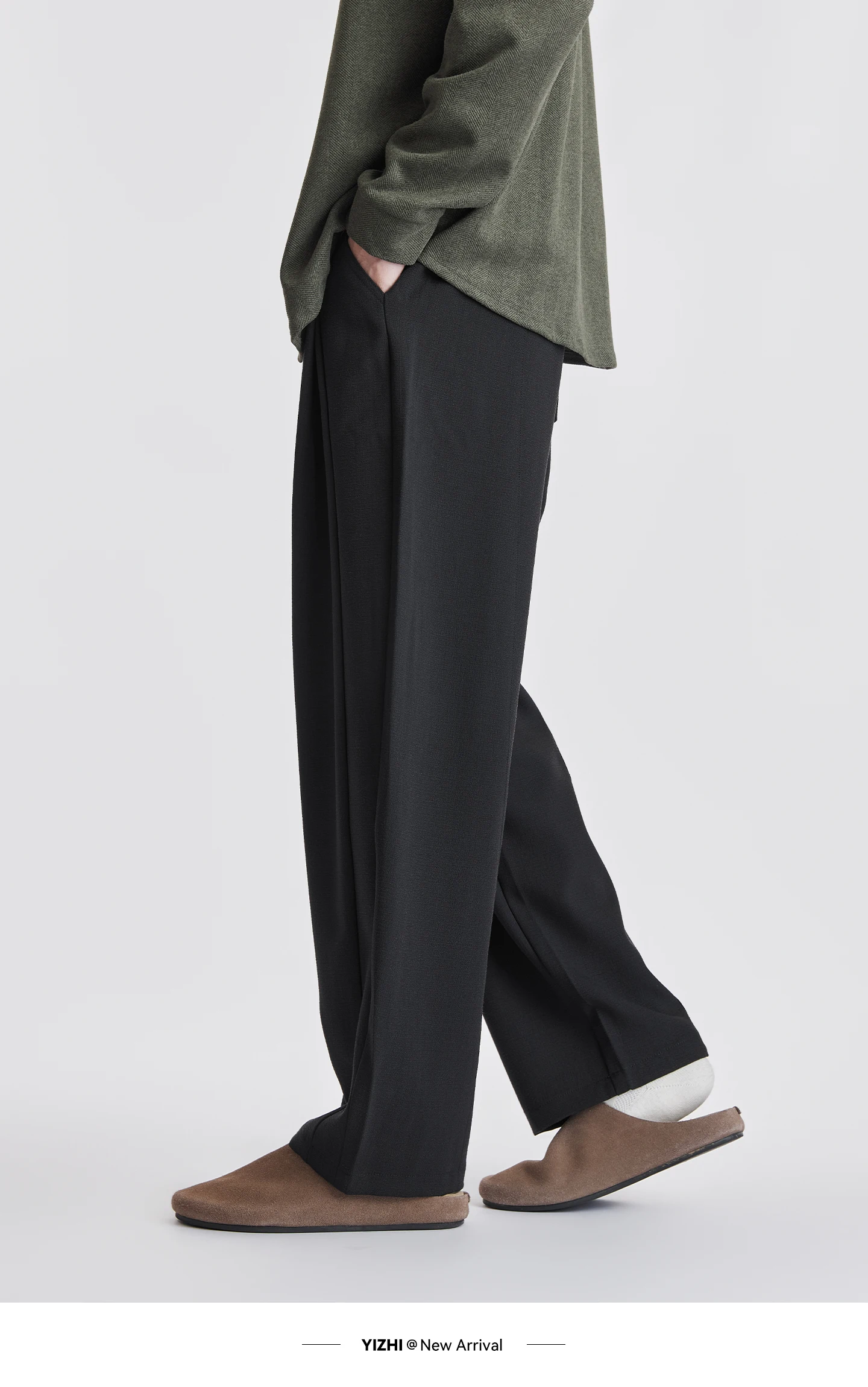 Men Lyocell Drawstring Pleated Wide Leg Casual Pants 2026 Autumn Mature Style Commuter Versatile Draped Straight Long Trousers