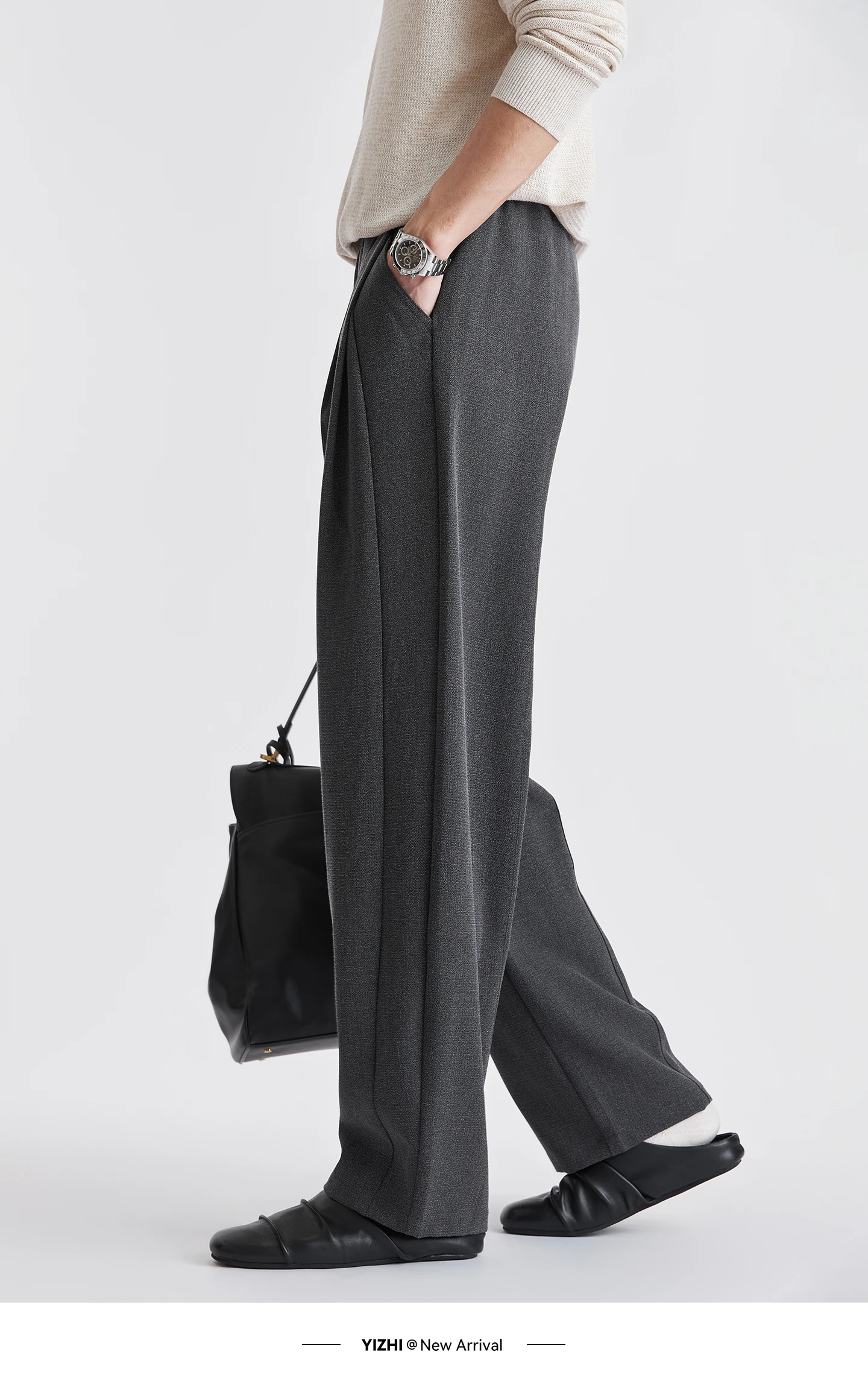 Men Lyocell Drawstring Pleated Wide Leg Casual Pants 2026 Autumn Mature Style Commuter Versatile Draped Straight Long Trousers