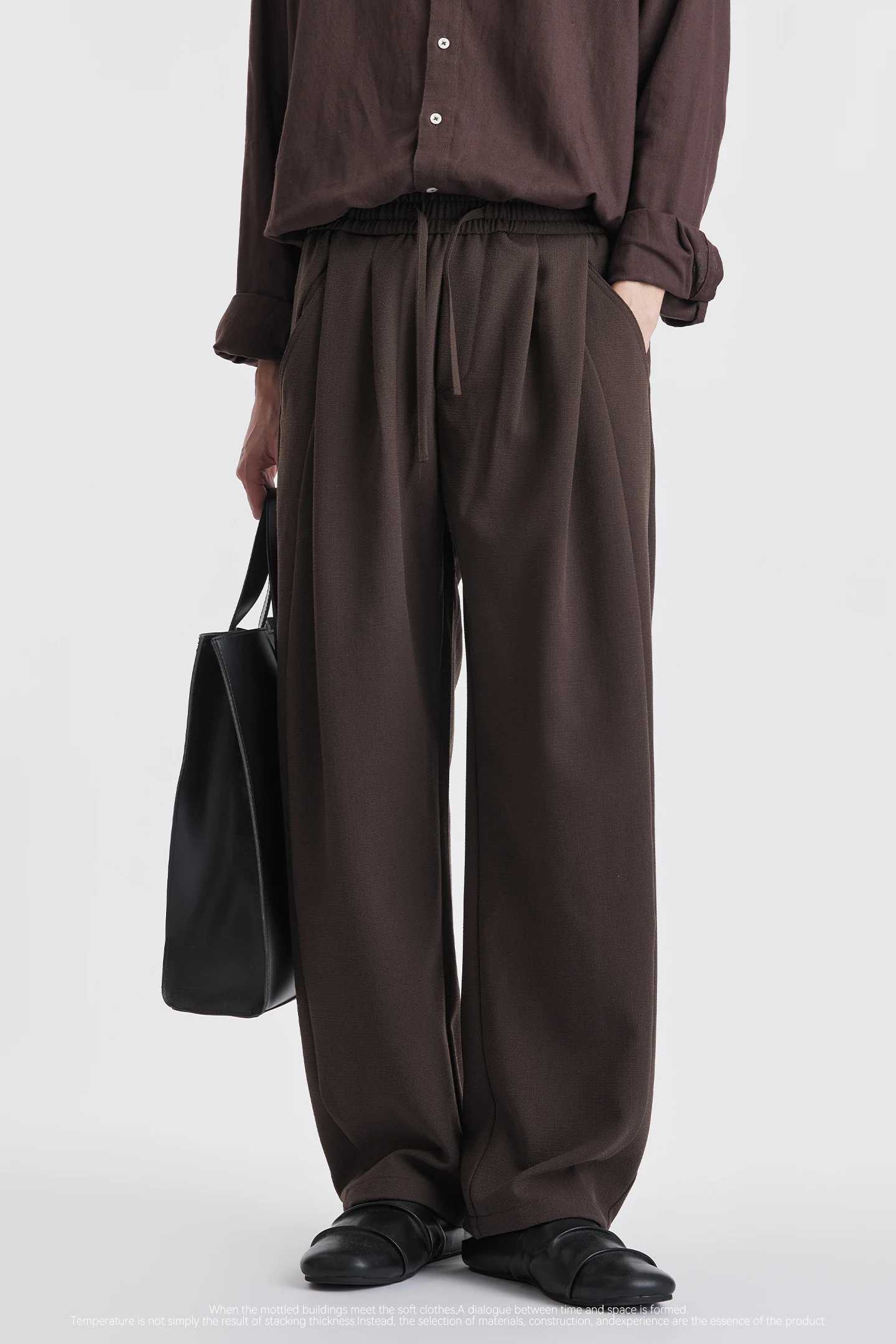Men Lyocell Drawstring Pleated Wide Leg Casual Pants 2026 Autumn Mature Style Commuter Versatile Draped Straight Long Trousers
