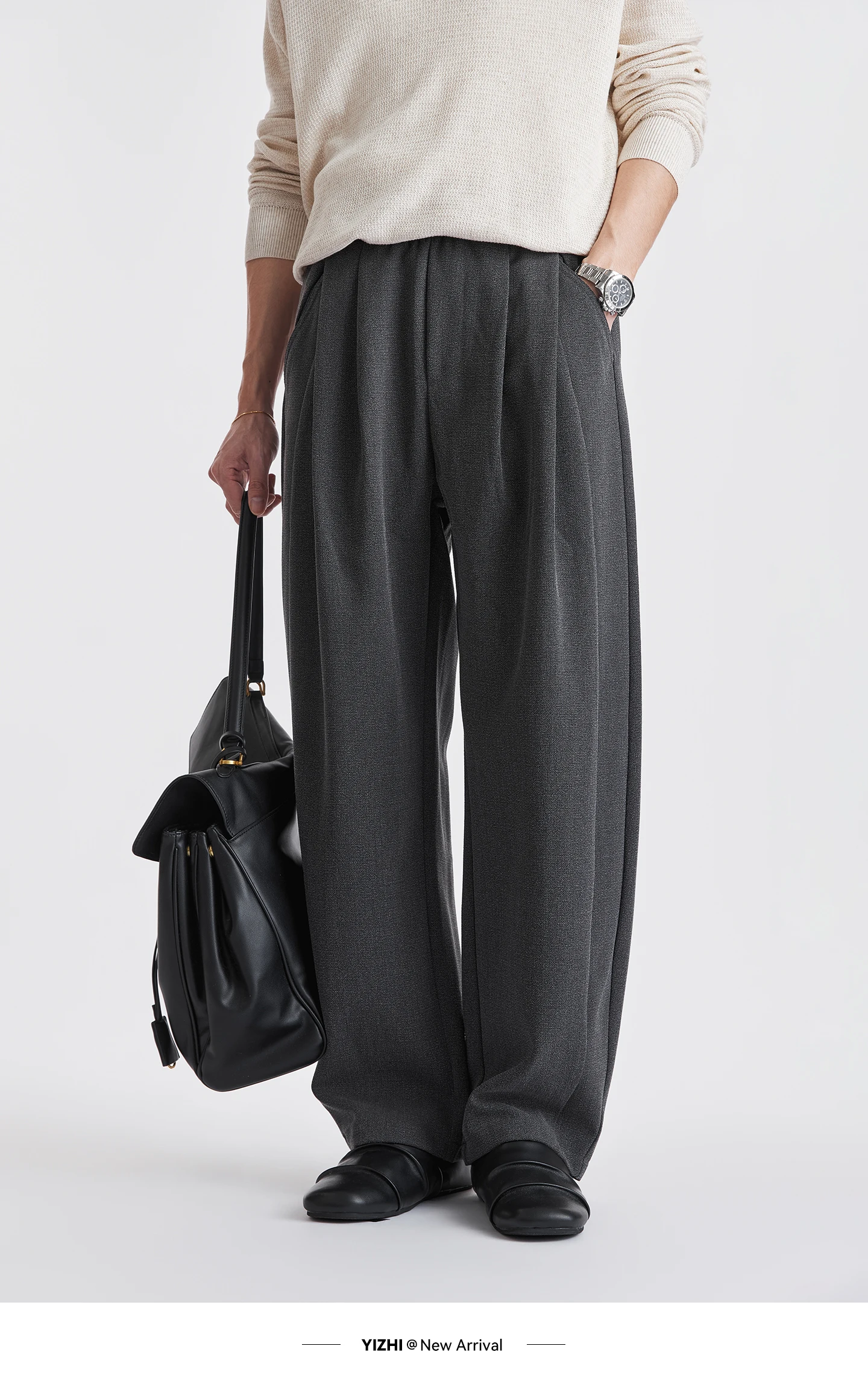 Men Lyocell Drawstring Pleated Wide Leg Casual Pants 2026 Autumn Mature Style Commuter Versatile Draped Straight Long Trousers