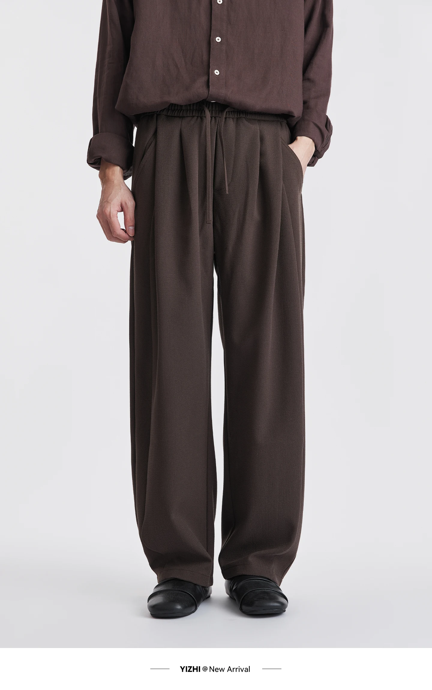 Men Lyocell Drawstring Pleated Wide Leg Casual Pants 2026 Autumn Mature Style Commuter Versatile Draped Straight Long Trousers
