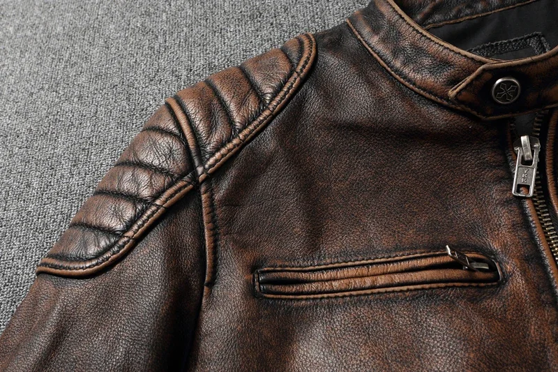 2025 New Leather Jacket Top Layer 100% Cowhide Leather Clothes Men's Stand Collar Motorcycle Clothes  Autumn Winter Plus Size