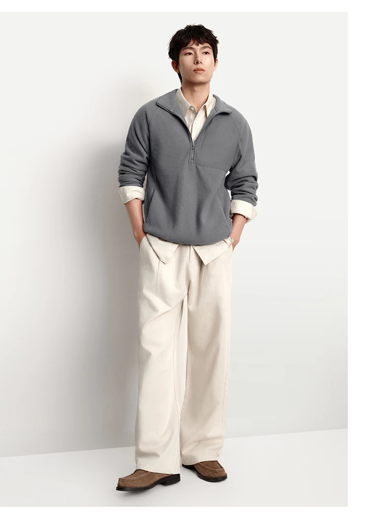 Semir Hoodie Men Warm Half-Open Placket Fleece Top Outdoor Patchwork Textured Stand Collar 2025 Winter New Men's Clothing
