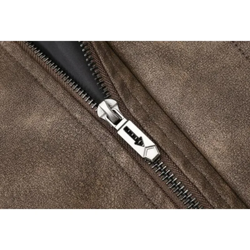 KIDWHXR Man Leather Coat Autumn Turn Down Collar Male Motorcycle Outerwear Windproof Long Sleeve Zipper Men Casual Jacket