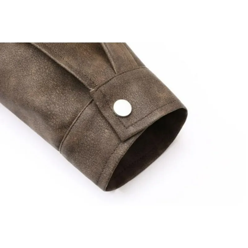 KIDWHXR Man Leather Coat Autumn Turn Down Collar Male Motorcycle Outerwear Windproof Long Sleeve Zipper Men Casual Jacket