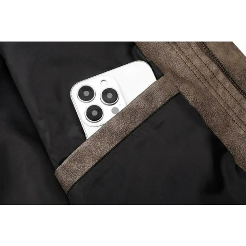 KIDWHXR Man Leather Coat Autumn Turn Down Collar Male Motorcycle Outerwear Windproof Long Sleeve Zipper Men Casual Jacket