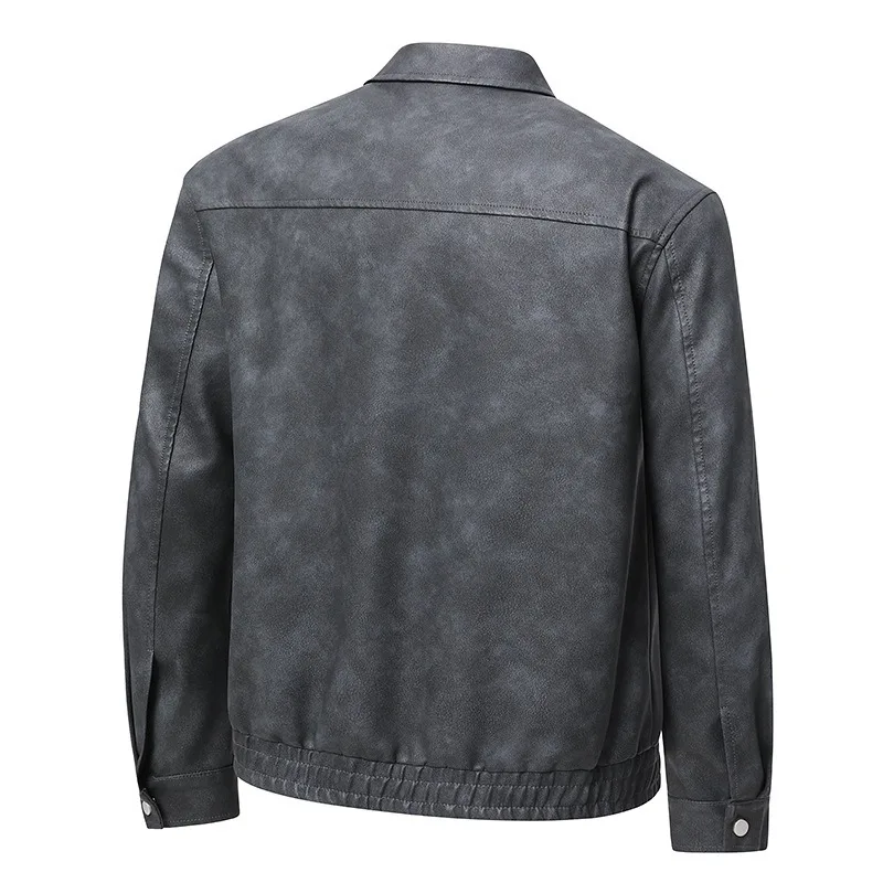 KIDWHXR Man Leather Coat Autumn Turn Down Collar Male Motorcycle Outerwear Windproof Long Sleeve Zipper Men Casual Jacket