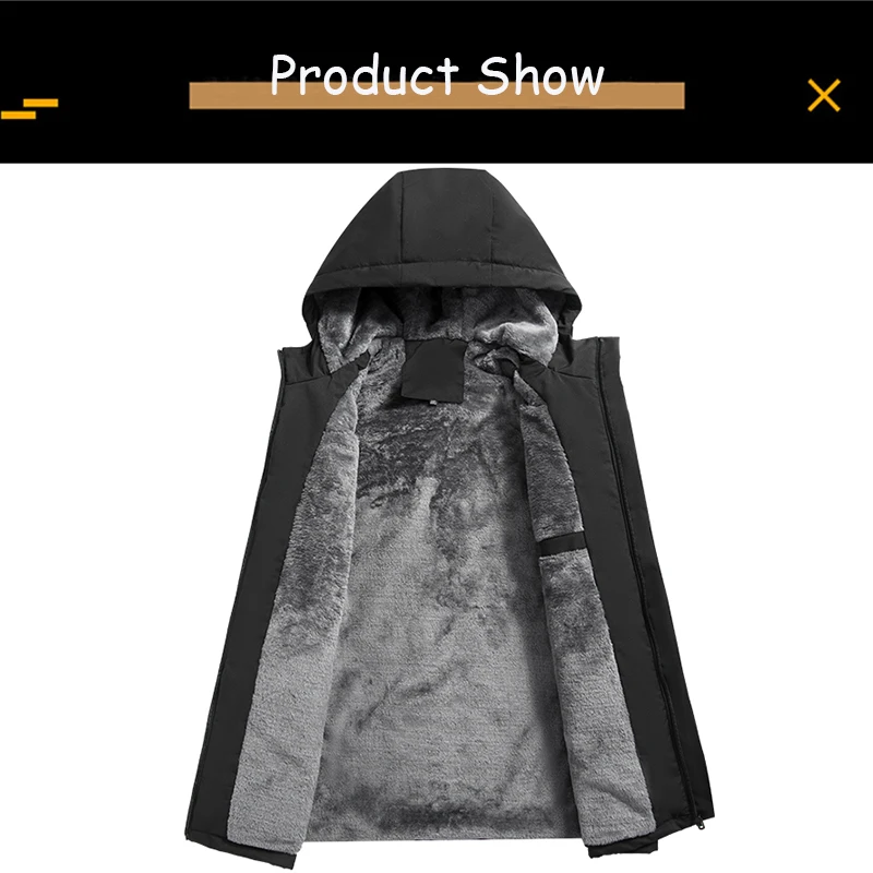 2025 New Spring Men Outdoor Hooded Windbreak Fleece Jacket Coats Men Autumn Warm Outwear Casual Fashion Solid Jacket Male Tops