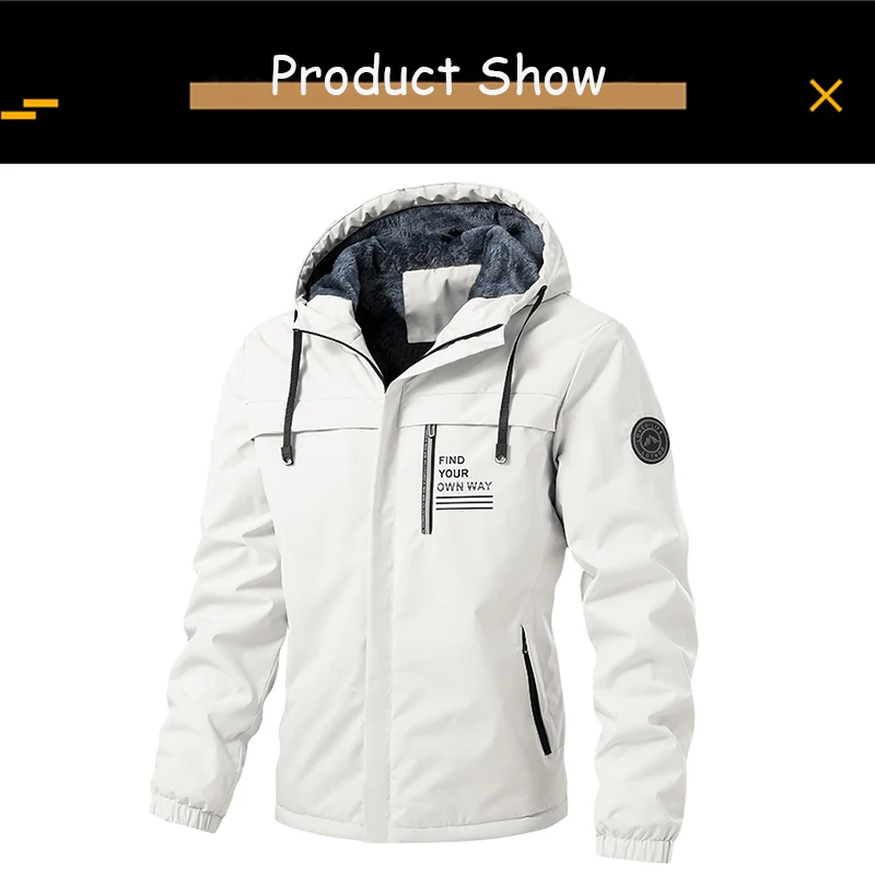 2025 New Spring Men Outdoor Hooded Windbreak Fleece Jacket Coats Men Autumn Warm Outwear Casual Fashion Solid Jacket Male Tops