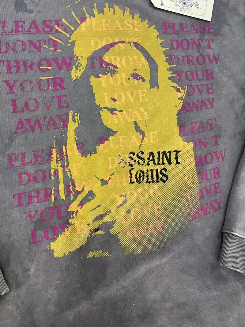 Water Washed Hole Damaged SSSAINT LOUIS Holy Female Print Sweatshirts Men Women Loose High Quality Round Neck Sweatshirts Tops
