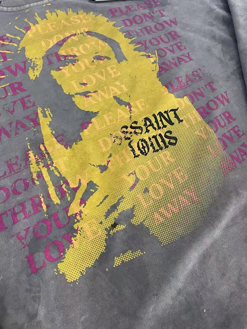 Water Washed Hole Damaged SSSAINT LOUIS Holy Female Print Sweatshirts Men Women Loose High Quality Round Neck Sweatshirts Tops