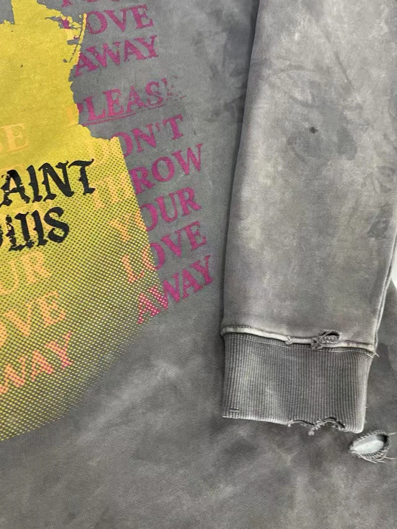 Water Washed Hole Damaged SSSAINT LOUIS Holy Female Print Sweatshirts Men Women Loose High Quality Round Neck Sweatshirts Tops