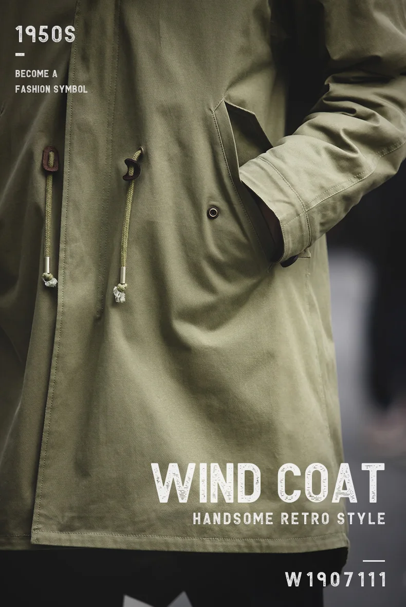 Maden Men's Thick Hooded M-51 Fishtail Cotton Coat Plus Velvet Parka Jacket Green Windbreaker Winter Autumn Men Trench Coat